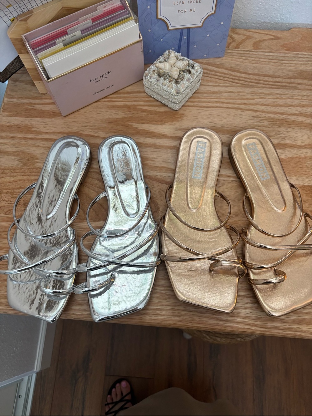 Metallic Strappy Slide Sandals - Silver & Gold 38